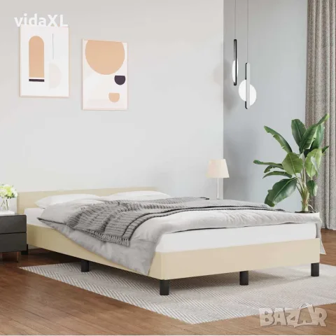 vidaXL Рамка за легло с табла без матрак, кремава, 120x200 см, снимка 2 - Спални и легла - 56147183