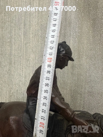 Уникална масивна бронзова скулптура "Жокей на кон" – 52 см, 9 кг, снимка 2 - Антикварни и старинни предмети - 53089878