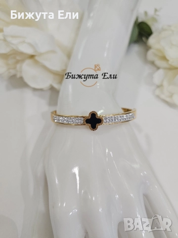 Гривна стомана черна детелина с кристали 