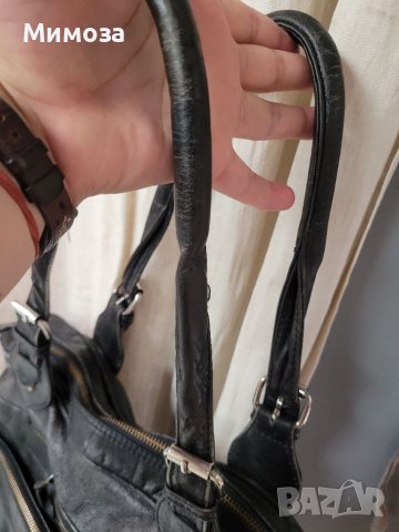 BON' A PARTE естествена кожа, черна чанта  с много джобчета, снимка 7 - Чанти - 41042803