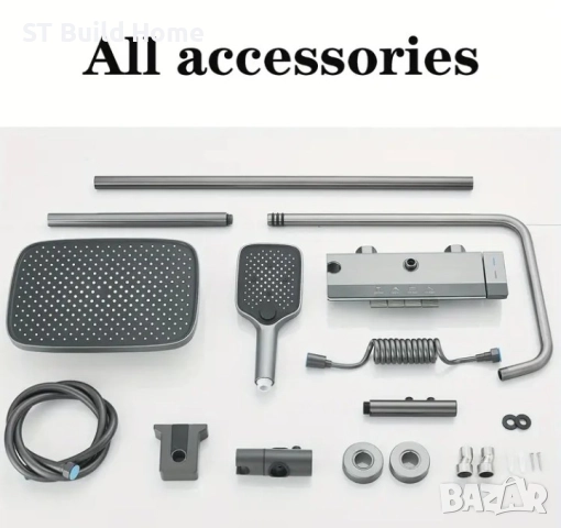 Стенна душ система с 4 бутона, дъждовна глава, ръчен душ и 2-в-1 биде спрей – Gunmetal, снимка 6 - Душове - 51625858