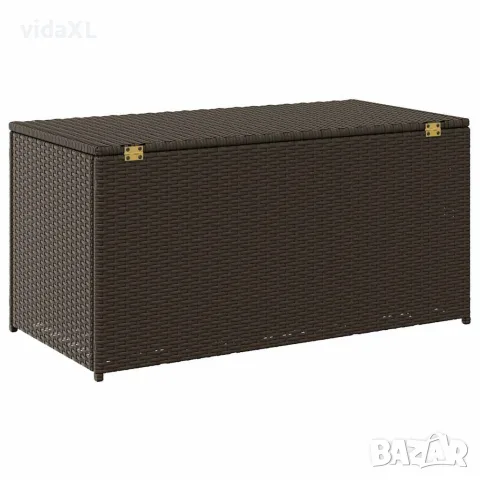 vidaXL Градински сандък за съхранение, полиратан, 100x50x50 см, кафяв, снимка 6 - Ракли - 56147633