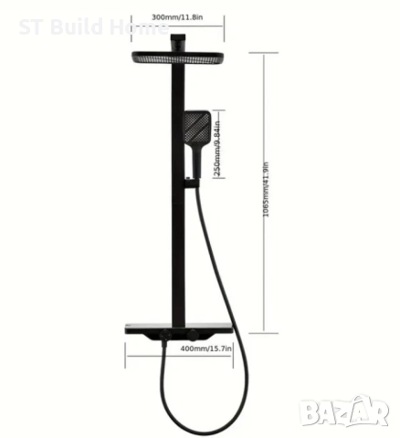 🛁 Стенна Душ Система с Двойни Глави – Съвременен Черен Дизайн 🛁, снимка 8 - Душове - 51869523
