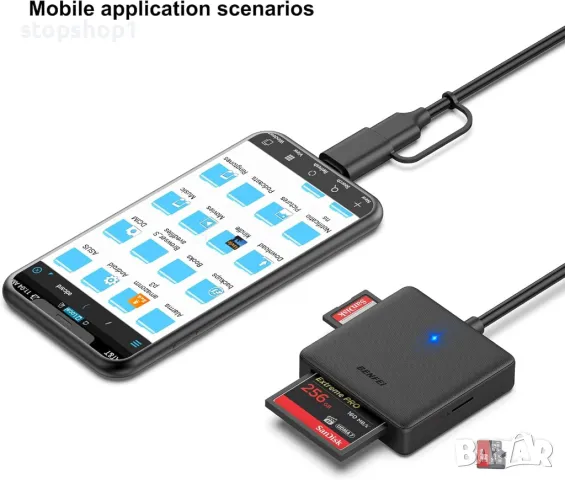 Четец на карти с памет, BENFEI 4in1 USB 3.0 и USB-C към SD Micro SD MS CF адаптер за четец на карти,, снимка 6 - Кабели и адаптери - 48718160