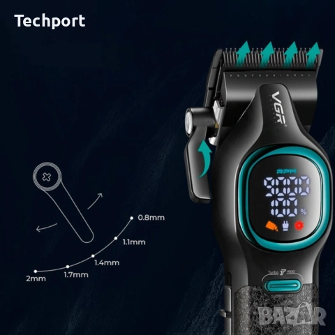 Комплект машинка за подстригване + тример VGR V-886 S2 Grip Turbo 9000RPM – Зелен, снимка 6 - Машинки за подстригване - 53588983