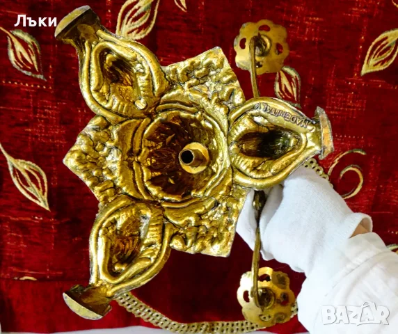 Троен бронзов свещник тройка,барок,риби,печат. , снимка 8 - Антикварни и старинни предмети - 56338505