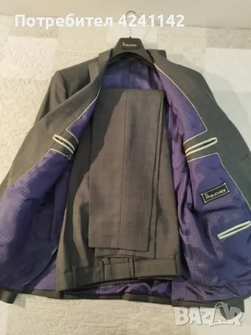 Мъжки официален костюм Paruchev /сиво каре/ размер S, снимка 2 - Костюми - 47300976