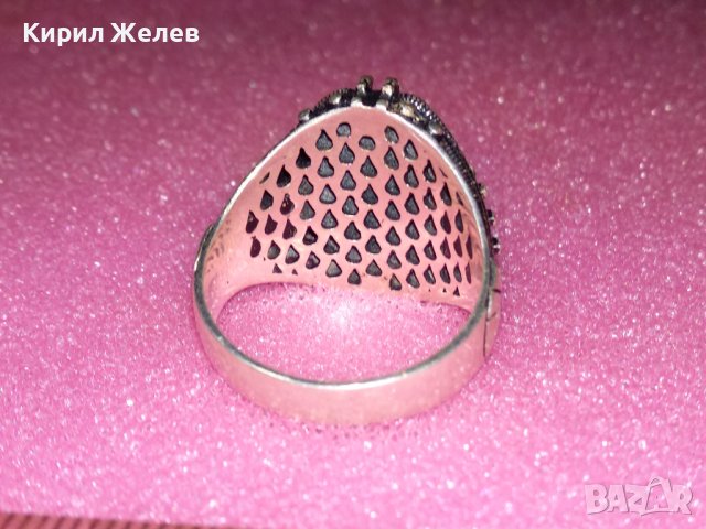 КРАСИВ СКЪПОЦЕНЕН АВТОРСКИ СРЕБЪРЕН ПРЪСТЕН СРЕБРО 925 с ШЛИФОВАН ХРИЗОПРАЗ и ПЕЧАТ на ЮВЕЛИРА 43354, снимка 5 - Пръстени - 44393980