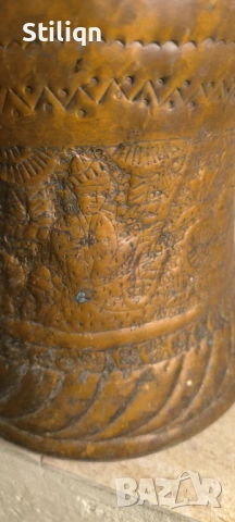 Голяма медна кофа с гравиран ефект от времето на Сефевидите, Персия, 18 век., снимка 7 - Антикварни и старинни предмети - 53058100