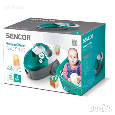 Прахосмукачка без торба SENCOR SVC 511TQ-EUE2, 890W ECO, Зелен/Сив, снимка 9 - Прахосмукачки - 41882370
