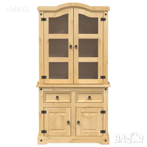 vidaXL Стъклен шкаф витрина Corona 100x48,5x179 см бор масив, снимка 4 - Бюфети - 56147469
