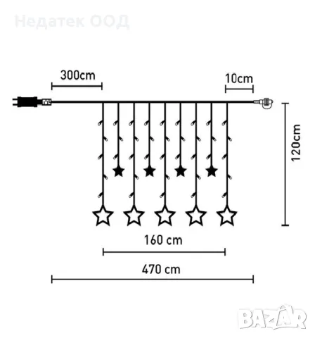 Коледни декоративни 107 LED лампи, Звезда, бял, 4,7 м, снимка 3 - Декорация за дома - 48210630