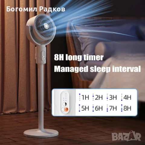 Интелигентен регулируем акумулаторен вентилатор с 360° циркулация , снимка 6 - Вентилатори - 50667841