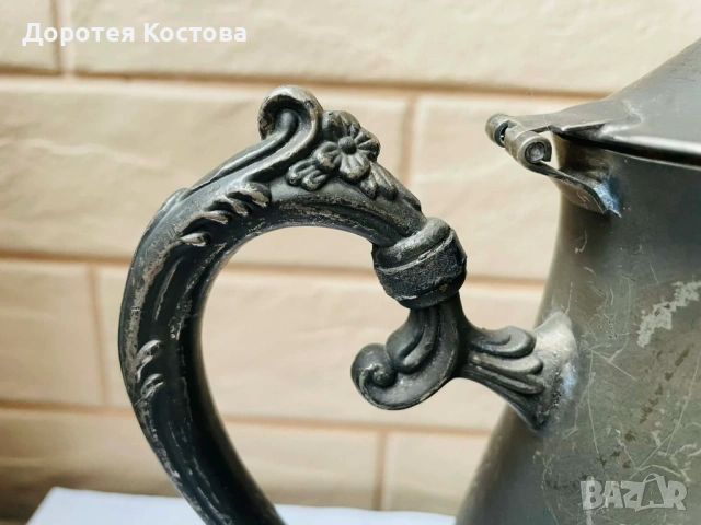 Красив посребрен чайник от Англия с цветя, снимка 6 - Антикварни и старинни предмети - 53568595