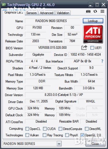 Видео карта ATi Radeon Gigabyte R9600NF Pro 128MB DDR 64bit AGP, снимка 11 - Видеокарти - 42300551