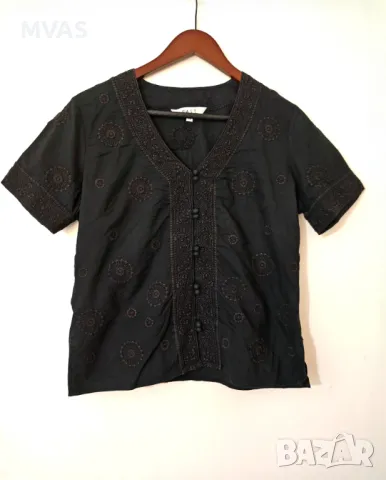 Нова дамска черна памучна блуза риза с бродерия  L размер, снимка 1
