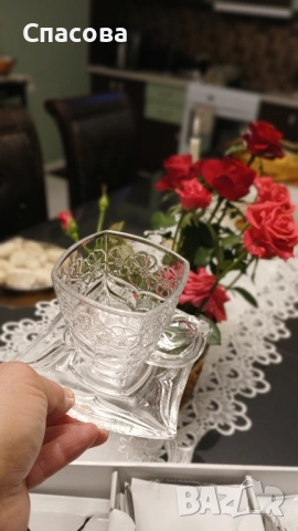 Изключително красив стъклен сервиз (термоустойчев) за кафе или чай, снимка 5 - Сервизи - 51772961