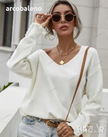 Дамски широк пуловер с маншети и копчета, 5цвята , снимка 8 - Блузи с дълъг ръкав и пуловери - 42407584