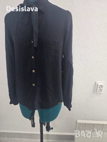 Черна риза, ефект ръкав, снимка 2 - Ризи - 51953829