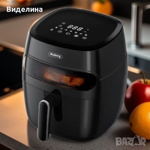 Фритюрник AirFryer , 1350W, 5.2л., LED дисплей, Горещ въздух, Таймер, до 200°C, Черен, снимка 3 - Фритюрници - 52731108