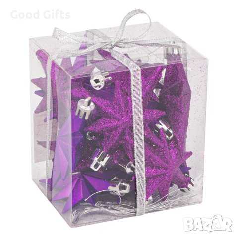 16 броя Комплект Лилави коледни звезди, 8см