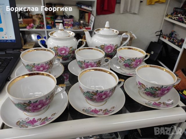 Руски порцелан чаши за кафе,чайник и захарница