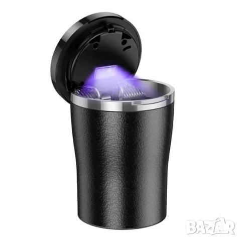Пепелник за автомобил със синя LED светлина и капак