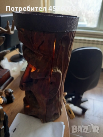 ретро дървена лампа ръчна изработка., снимка 3 - Настолни лампи - 53769615