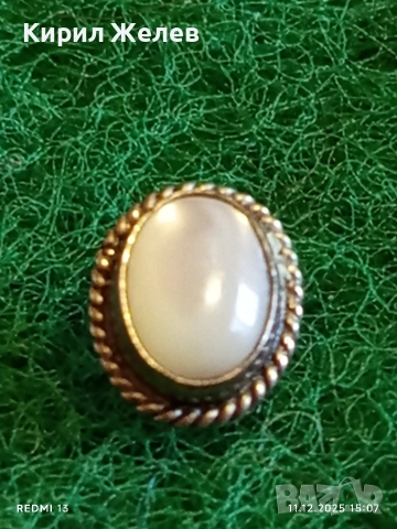 СТАРА СРЕБЪРНА АРТ ДЕКО ОБЕЦА с ШЛИФОВАН ЛУНЕН КАМЪК ВИНТИДЖ 39679