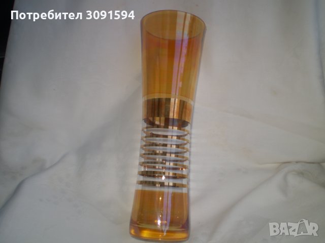 19 век Арт Деко Ваза Тънко Жълто Стъкло Позлата, снимка 7 - Антикварни и старинни предмети - 39075557