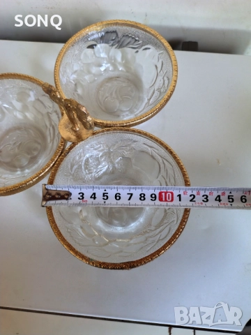 Прекрасно Позлатено Тройно Плато, снимка 7 - Антикварни и старинни предмети - 51782911