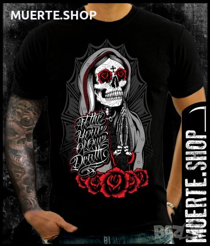 Черна тениска с щампа LA MUERTE ROSES