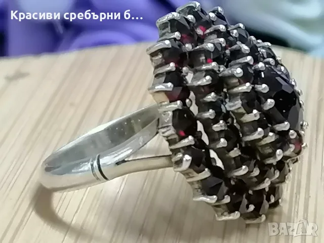 Винтидж  сребърен пръстен с естествени бохемски гранати, снимка 3 - Пръстени - 55740507