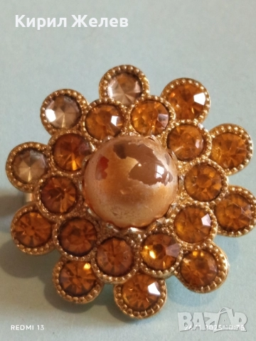 ВИНТИДЖ БРОШКА с КРИСТАЛИ в КЕХЛИБАРЕН ЦВЯТ ЦИТРИН и ПЕРЛА 52186, снимка 5 - Други - 52545661