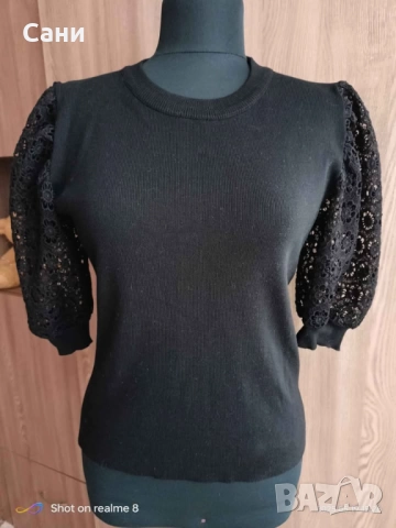 Черна блуза с дантелен ръкав, снимка 3 - Корсети, бюстиета, топове - 50915548