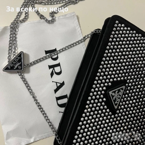 Prada Дамска Черна Чанта С Капси С Кутия И Торбичка На Марката Прада Код 66Btq5, снимка 3 - Чанти - 53753555