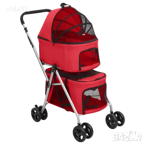 vidaXL Сгъваема количка за кучета, червена, 83x48x97 см, Оксфорд плат
