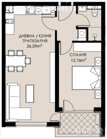 Южен двустаен апартамент, снимка 13 - Апартаменти - 53602076