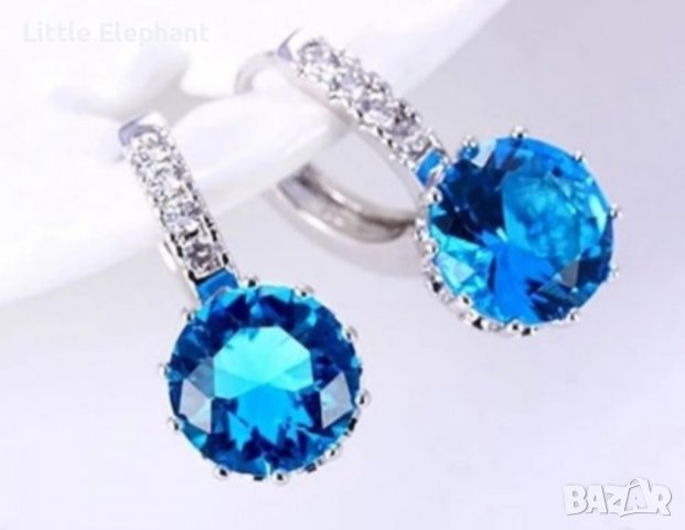 Sale Сребърни висящи обеци с кристали ocean blue/нови, снимка 1 - Колиета, медальони, синджири - 39978143