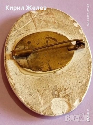 ВИНТИДЖ КЕРАМИЧНА БРОШКА с РЪЧНО РИСУВАН МОТИВ в СИНЬО и КАФЯВО АРТ БИЖУ 52179, снимка 7 - Други - 52544850