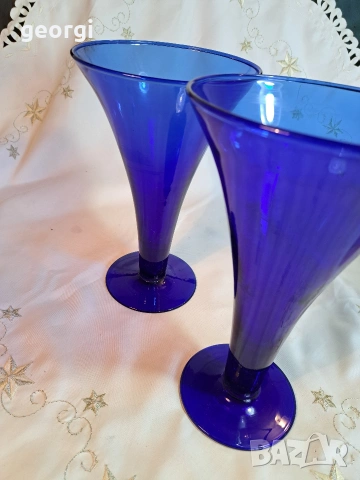 синя стъклена ваза кобалт 32/6, снимка 2 - Вази - 53254670