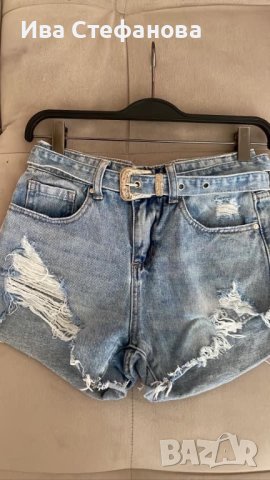 Дънкови нови къси панталони панталонки скъсани размер xs 
