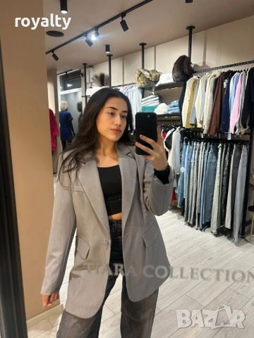 Сиво Дамско Сако, снимка 4 - Сака - 52885066