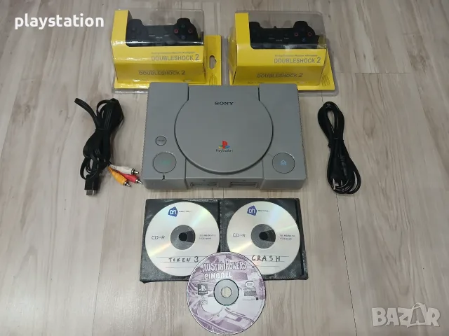 PlayStation 1 (PS1) с ЧИП + 2 ЧИСТО НОВИ джойстика и игри