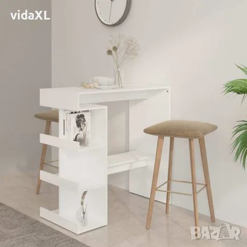 vidaXL Бар маса с рафтове, бяла, 100x50x101,5 см, инженерно дърво, снимка 2 - Маси - 56147830