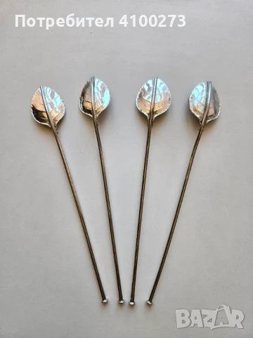 Сребърни коктейлни лъжички - 4 бр. - 800 сребро, снимка 2 - Прибори за хранене, готвене и сервиране - 51083708