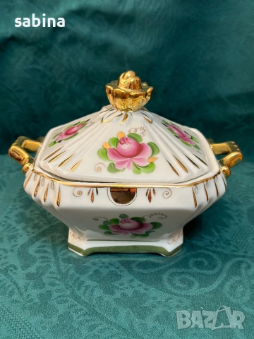 Нов комплект порцеланов самовар и захарница Гжель/Гжел, снимка 10 - Антикварни и старинни предмети - 52860180