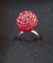 Сребърен пръстен проба 925 / червена топка с кристали "Swarovski" , снимка 5