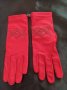 Червени  ръкавици от еластичен сатен и кожа , снимка 2