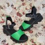 Дамски спортно елегантни сандали от естествена кожа със зелен акцент, снимка 1 - Сандали - 41142633